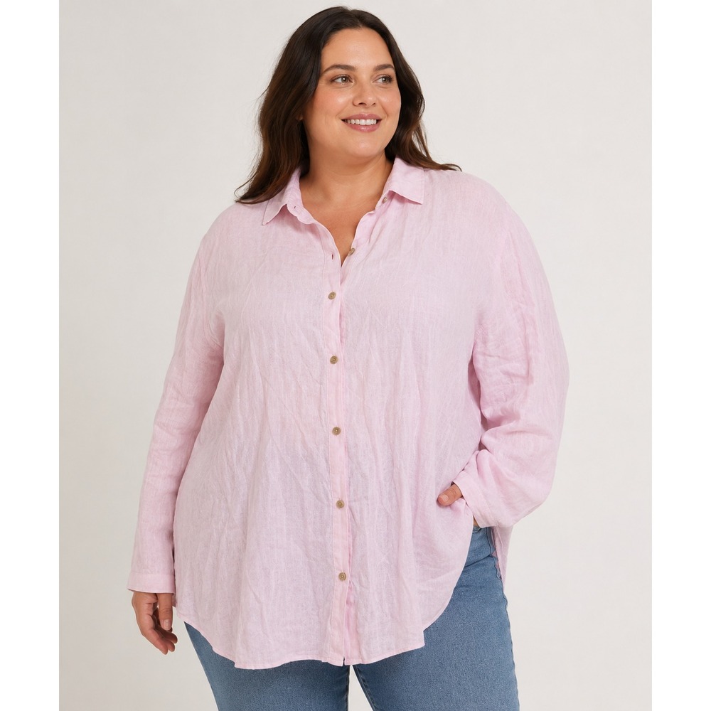 Soft Surroundings Button Up Shirt Womens 3XL Pink 100% Linen Collared Blouse